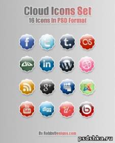 PSD исходники - Облачные иконки социалок в PSD